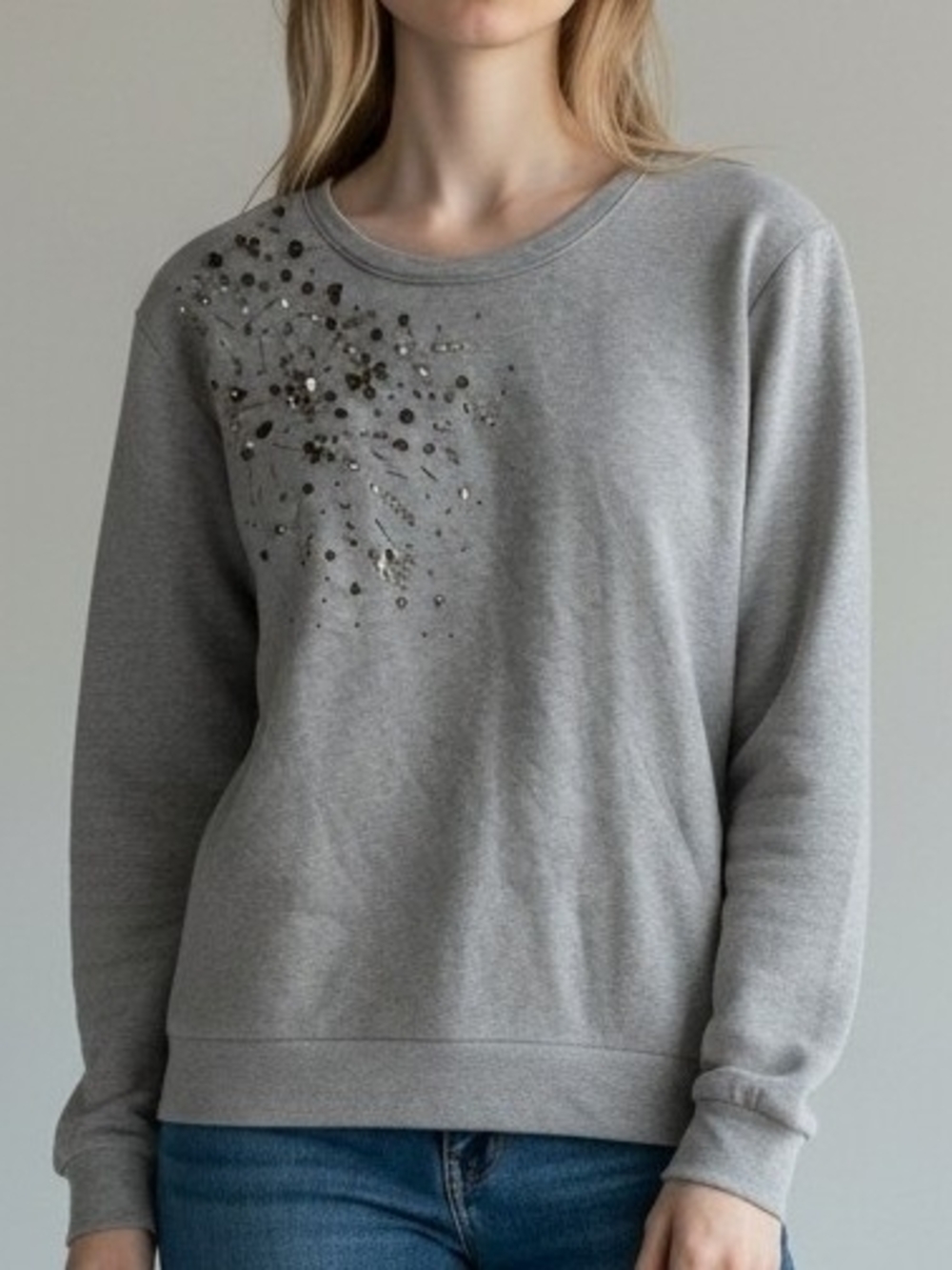 LOFT Grey Crewneck Sweatshirt with Metallic Embellishment